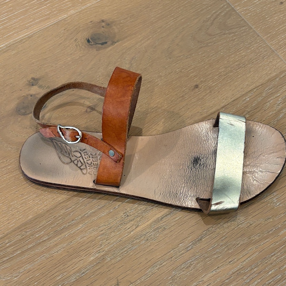 Ancient Greek Sandals Tan and Gold Leather Sandals